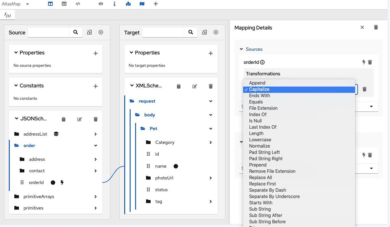 Mapping details transformation button - available transformations