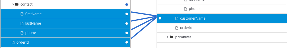 lastName firstName orderId phone are mapped to customerName